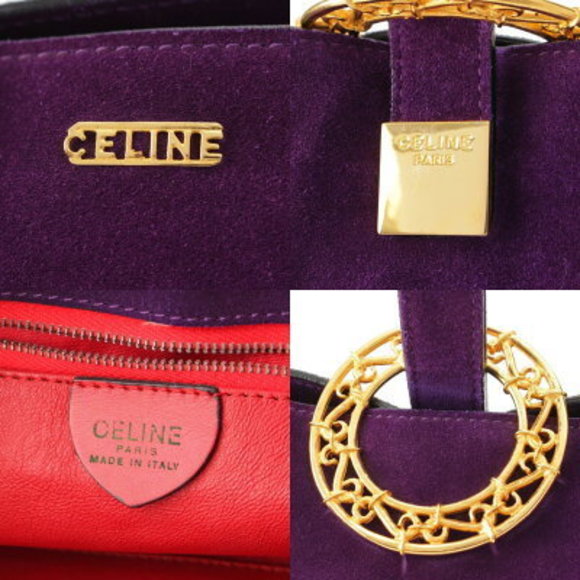 Celine Circle Logo Plate Suede Shoulder Bag Purple - Picture 7 of 10